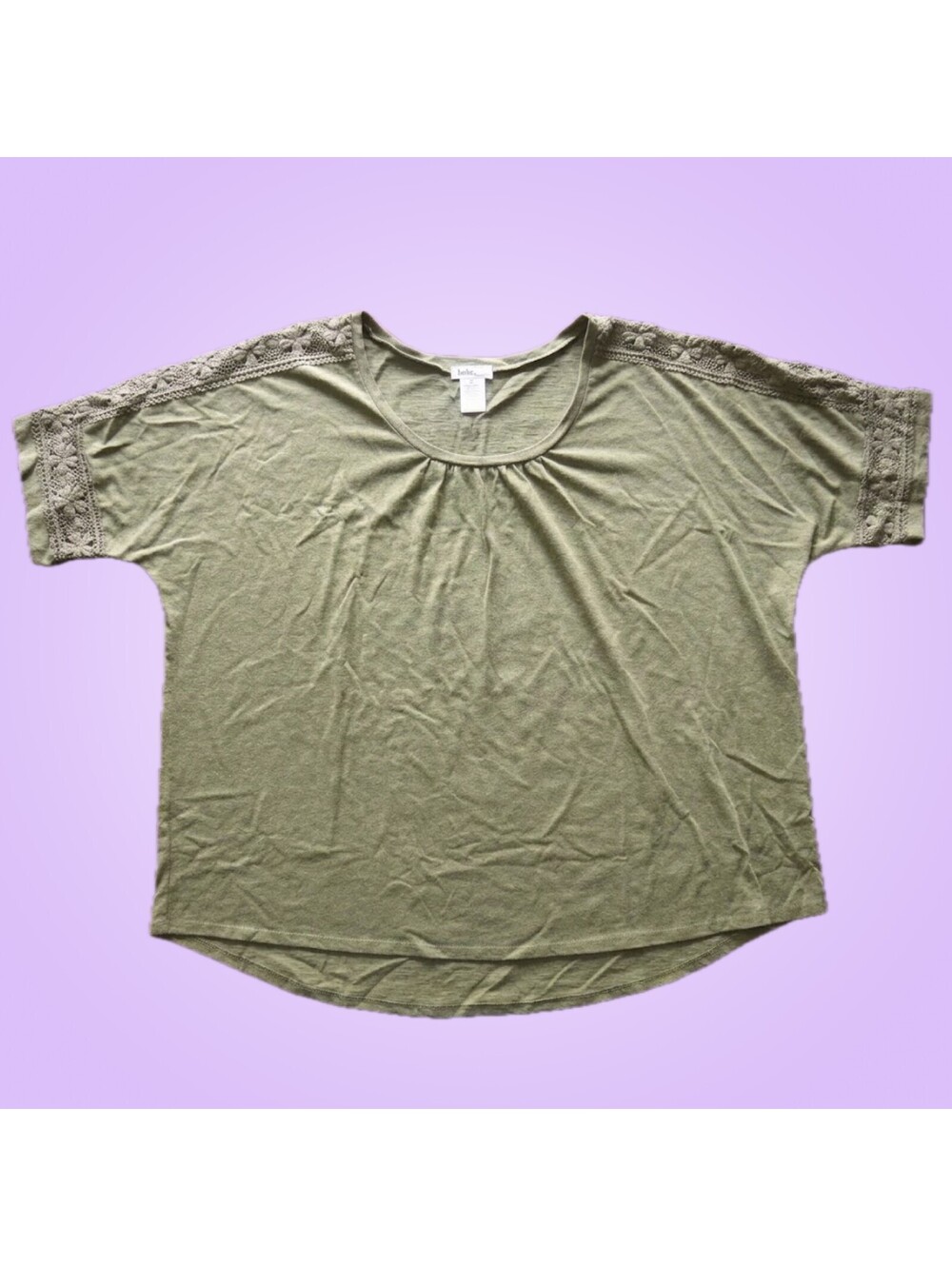Isela Woman Green Crochet Trim Short Sleeve Top Size 1X